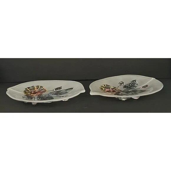 Vintage Mikasa Calypso Footed Frosted Footed Floral Platter 11" Lot of 2 - Picture 4 of 7